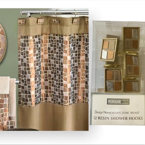 Mosaic Bathroom Set Curtain Hooks Soap Dispenser Toothbrush Holder 4 PC Set - Picture 4 of 15